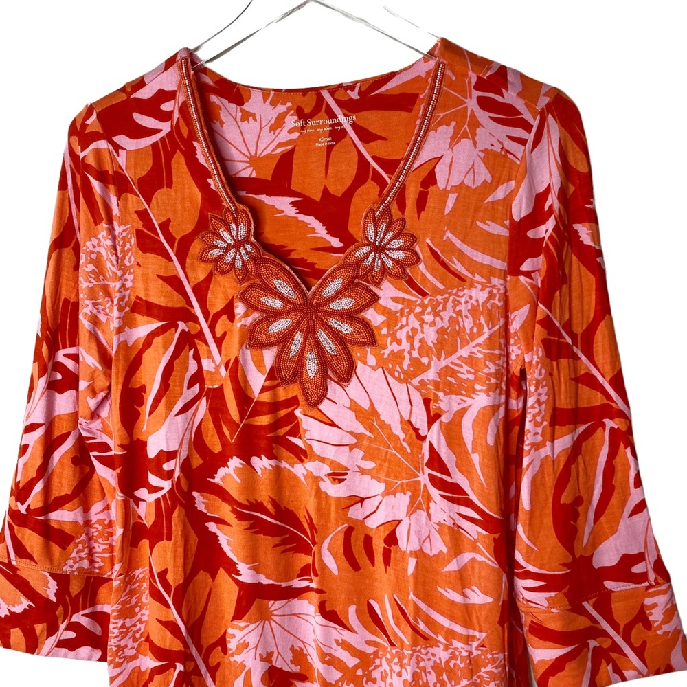 Soft Surroundings Del Rio Beaded Floral Tunic 3/4 Sleeves XS - Picture 5 of 12